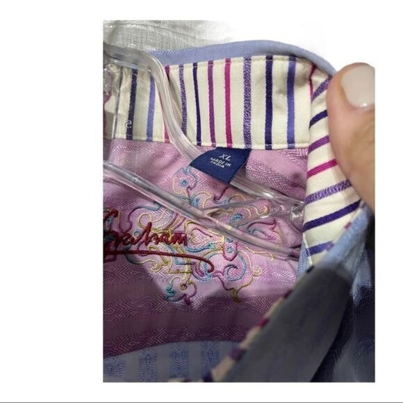 Robert Graham Men's Button Down Shirt Stripes Two Tone Scuffs Blue Size XL - Picture 3 of 4